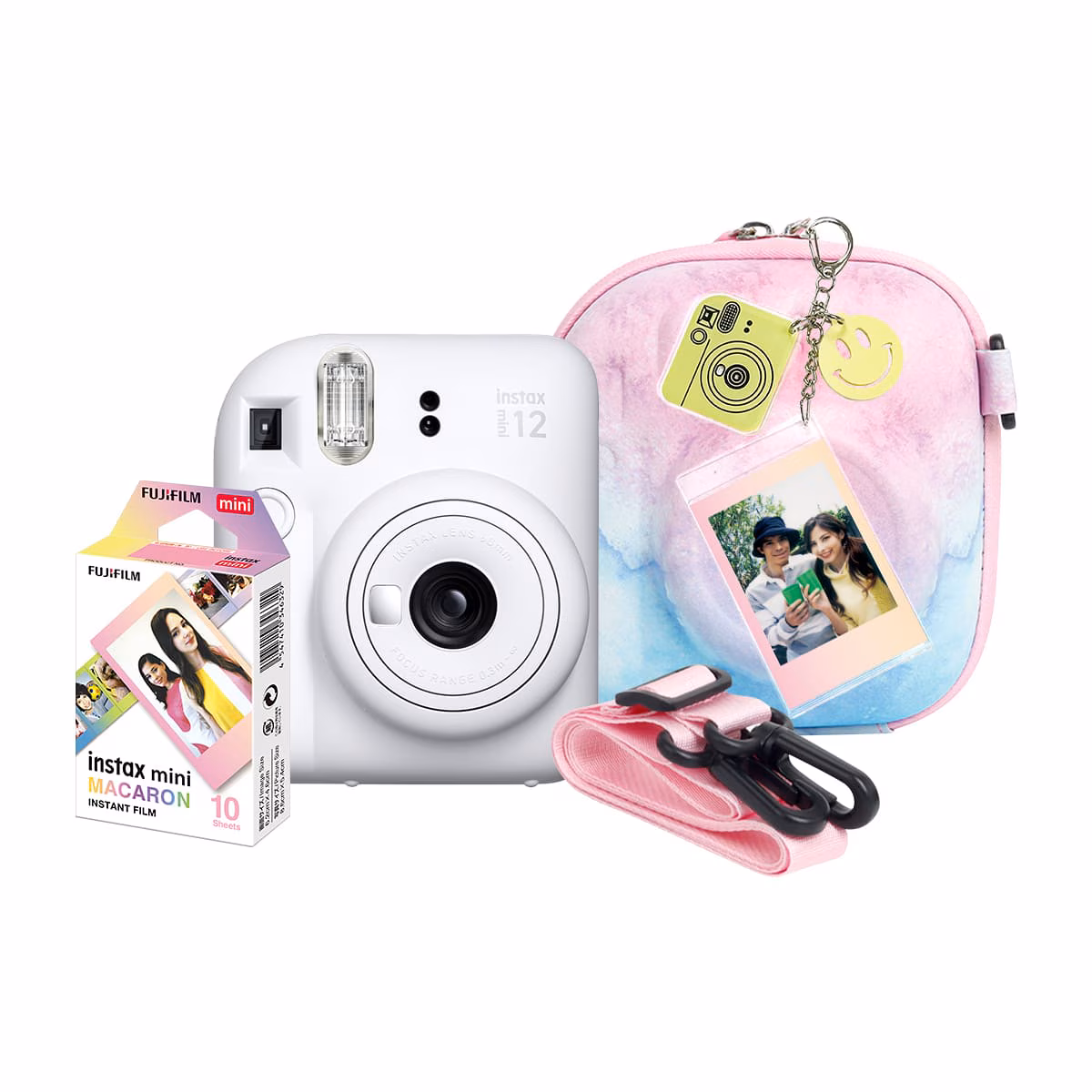 FUJIFILM/COMBO CAMARA INSTAX MINI 12 BLANCA + CARTUCHO + FUNDA + LLAVERO