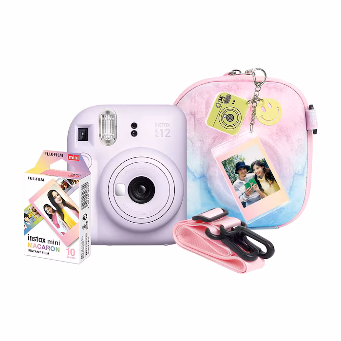 FUJIFILM/COMBO CAMARA INSTAX MINI 12 LILA + CARTUCHO + FUNDA + LLAVERO