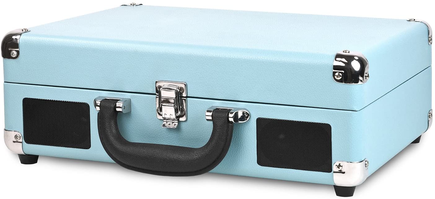 VICTROLA/TURNTABLE SUITCASE BLUETOOTH 3 SPEED TURQUOISE – foto 2