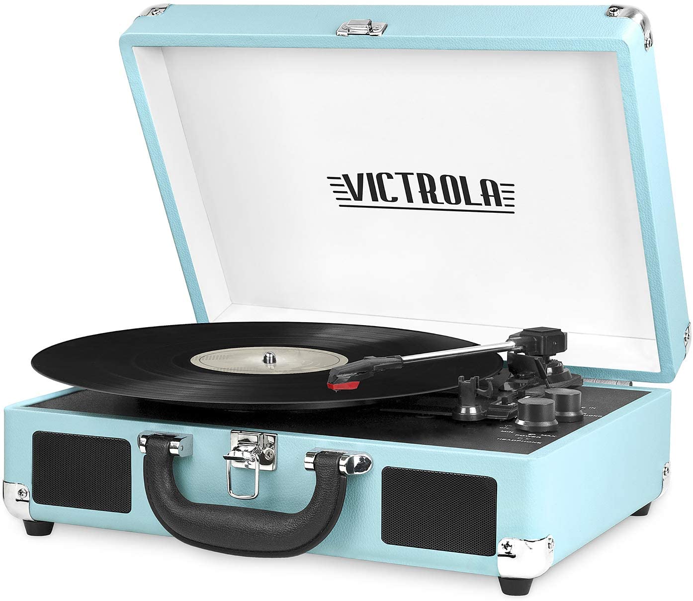 VICTROLA/TURNTABLE SUITCASE BLUETOOTH 3 SPEED TURQUOISE – foto 7