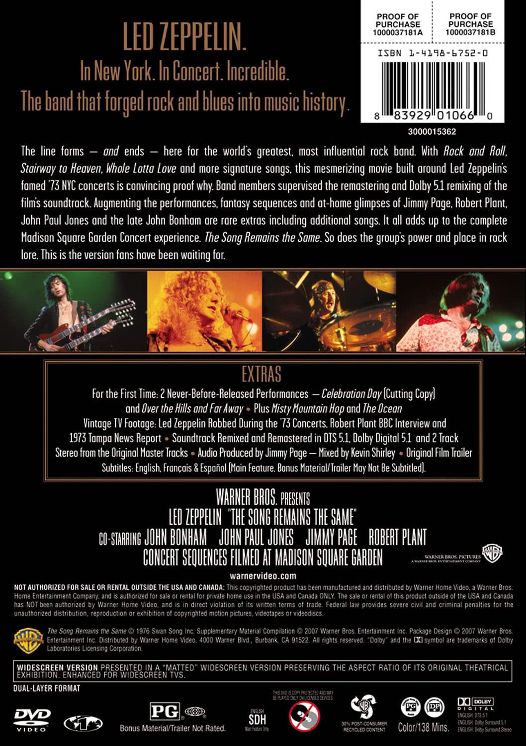 LED ZEPPELIN THE SONG REMAINS THE SAME/DVD – foto 2