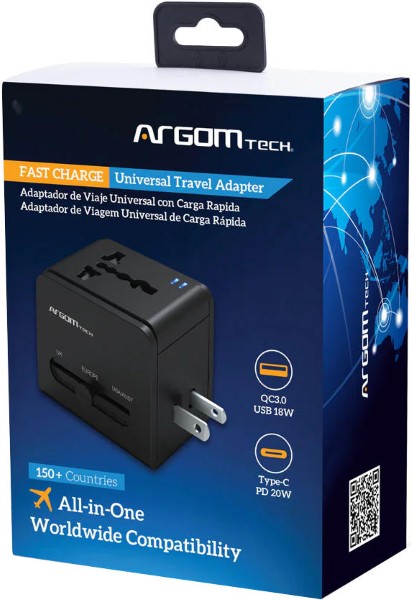 ARGOM/ADAPTADOR DE VIAJE UNIVERSAL CARGA RAPIDA BLACK