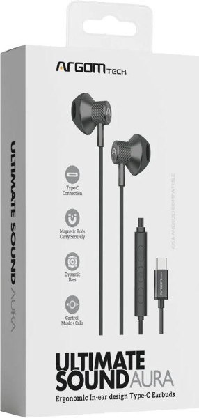 ARGOM/AUDIFONO EARBUDS ULTIMATE SOUND AURA TYPE-C BLACK