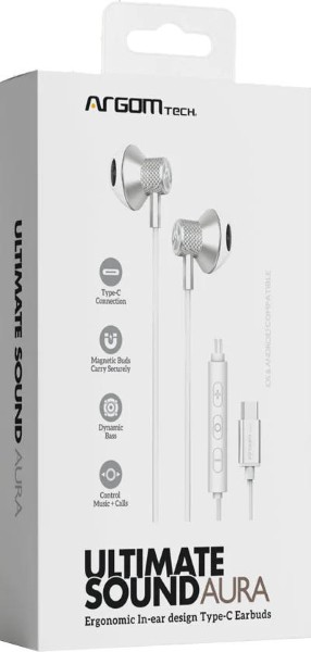 ARGOM/AUDIFONO EARBUDS ULTIMATE SOUND AURA TYPE-C WHITE