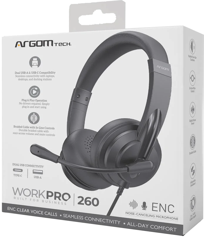 ARGOM/AUDIFONO DIADEMA WORKPRO CONNECTIVITY TYPE-C USB-A BLACK